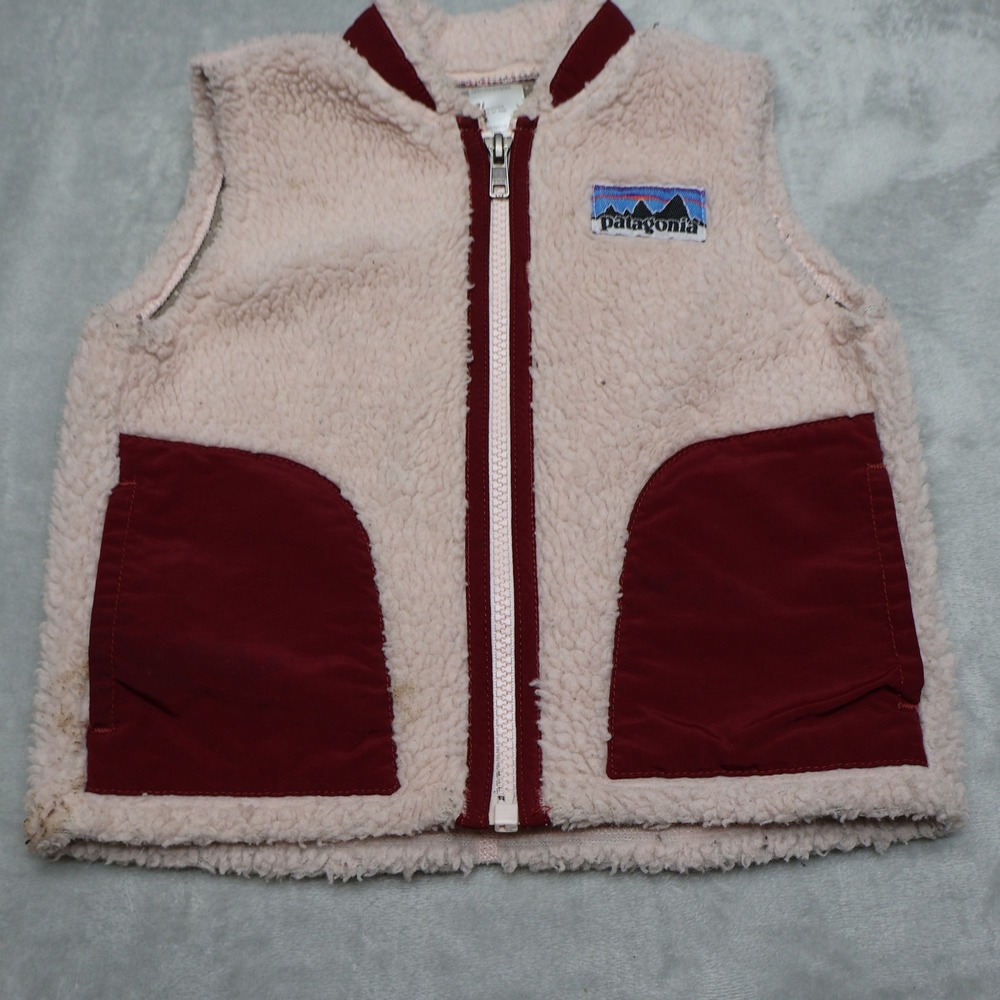 Patagonia Baby Retro Vest Infant 18M Pink Sherpa Fleece Pile Full Zip Outdoor